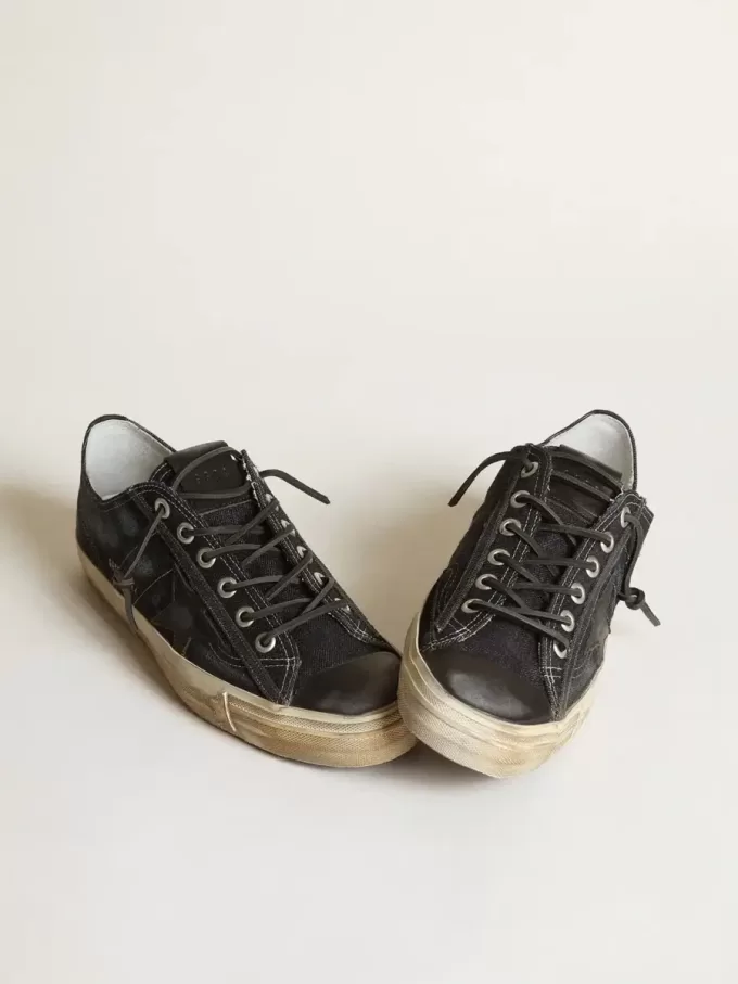 Sneakers V-Star in denim blu notte con stella e puntale in pelle nera