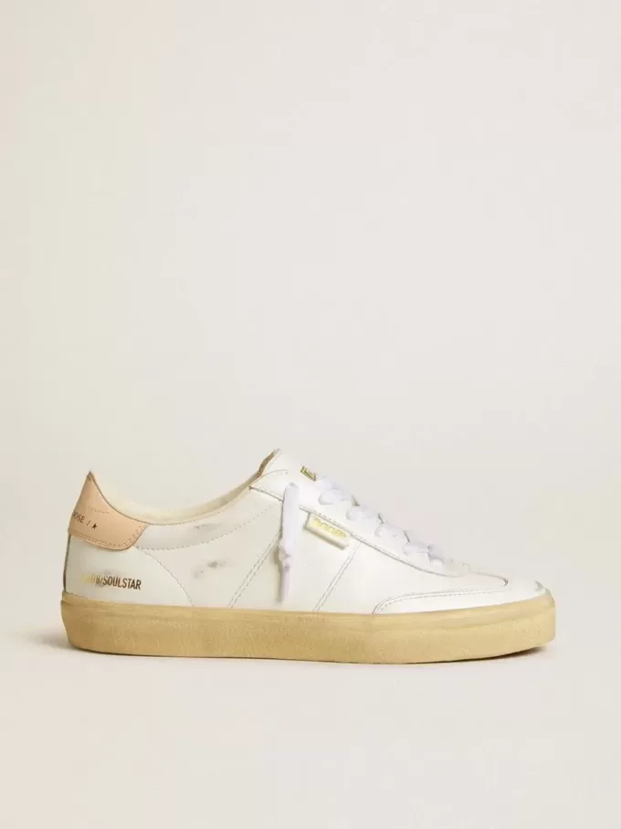 Soul Star da donna in pelle bianca con linguetta sul tallone in pelle rosa