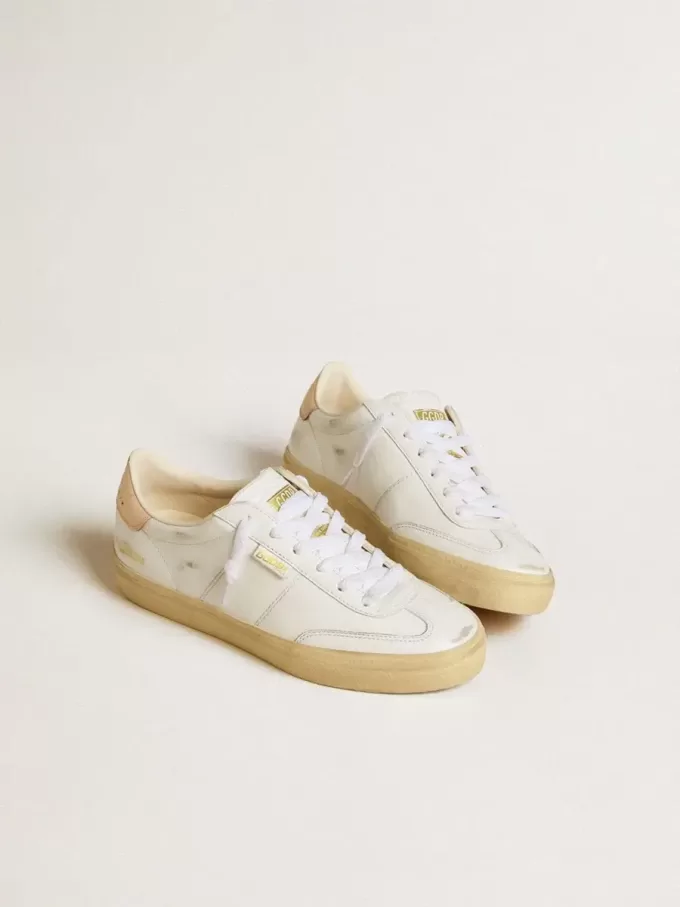 Soul Star da donna in pelle bianca con linguetta sul tallone in pelle rosa