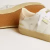 Soul Star da donna in pelle bianca con linguetta sul tallone in pelle rosa