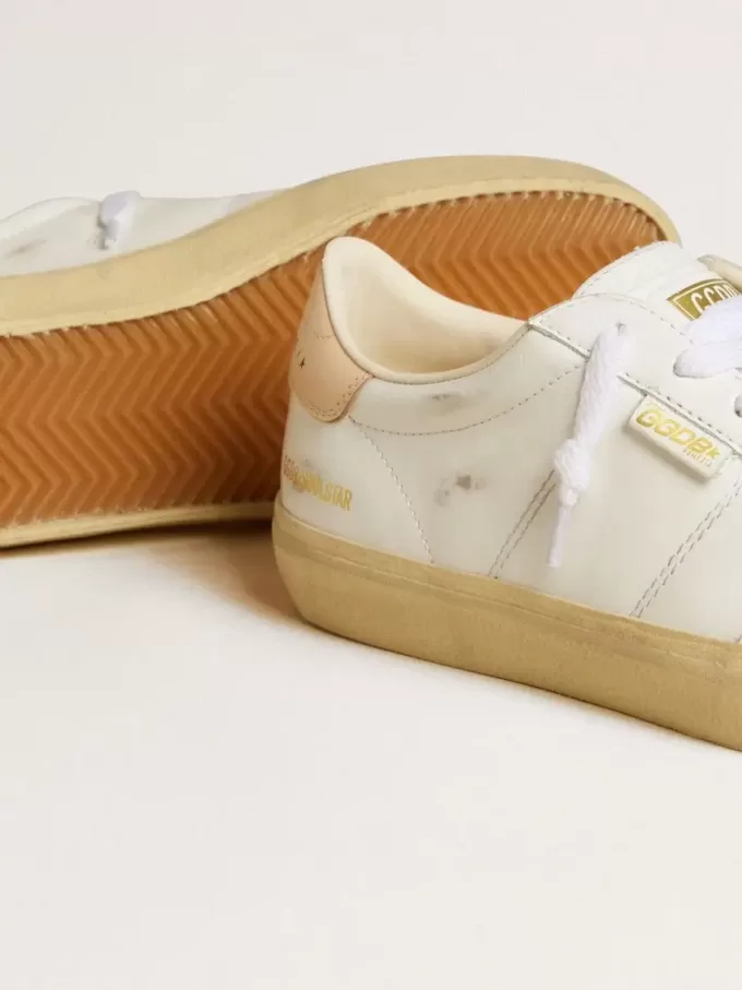 Soul Star da donna in pelle bianca con linguetta sul tallone in pelle rosa