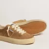Soul Star da donna in pelle scamosciata color cammello con linguetta e tallone in pelle bianca