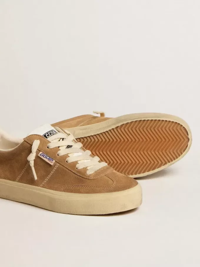 Soul Star da donna in pelle scamosciata color cammello con linguetta e tallone in pelle bianca
