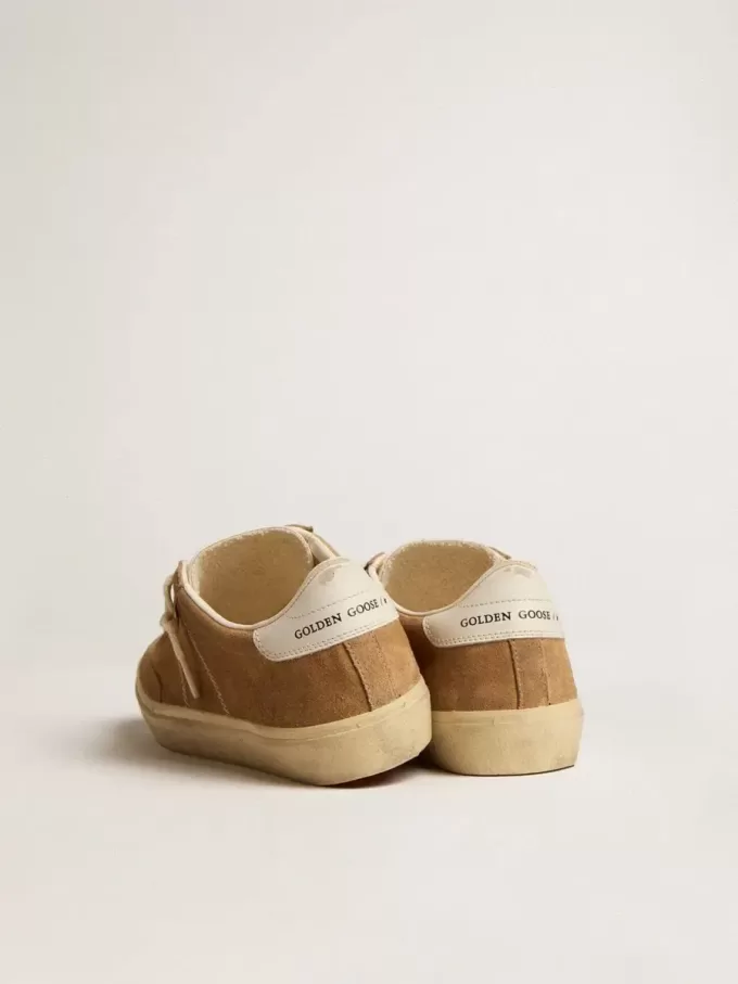 Soul Star da donna in pelle scamosciata color cammello con linguetta e tallone in pelle bianca