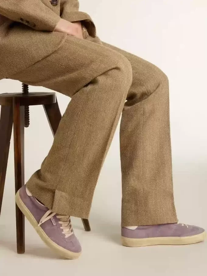 Soul Star da donna in pelle scamosciata lilla con linguetta sul tallone in pelle bianca