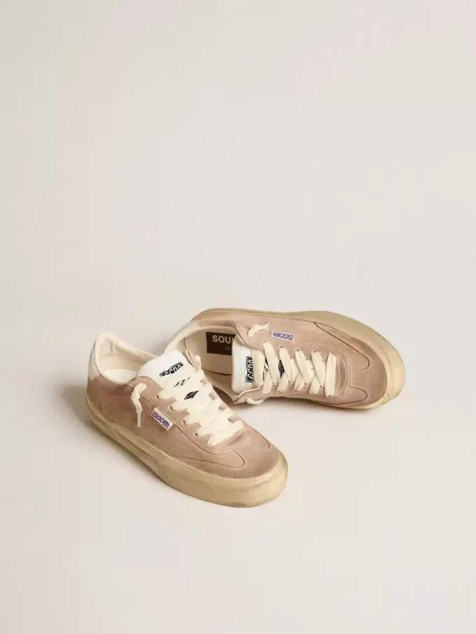 Soul Star da donna in pelle scamosciata rosa con tallone in pelle bianco latte