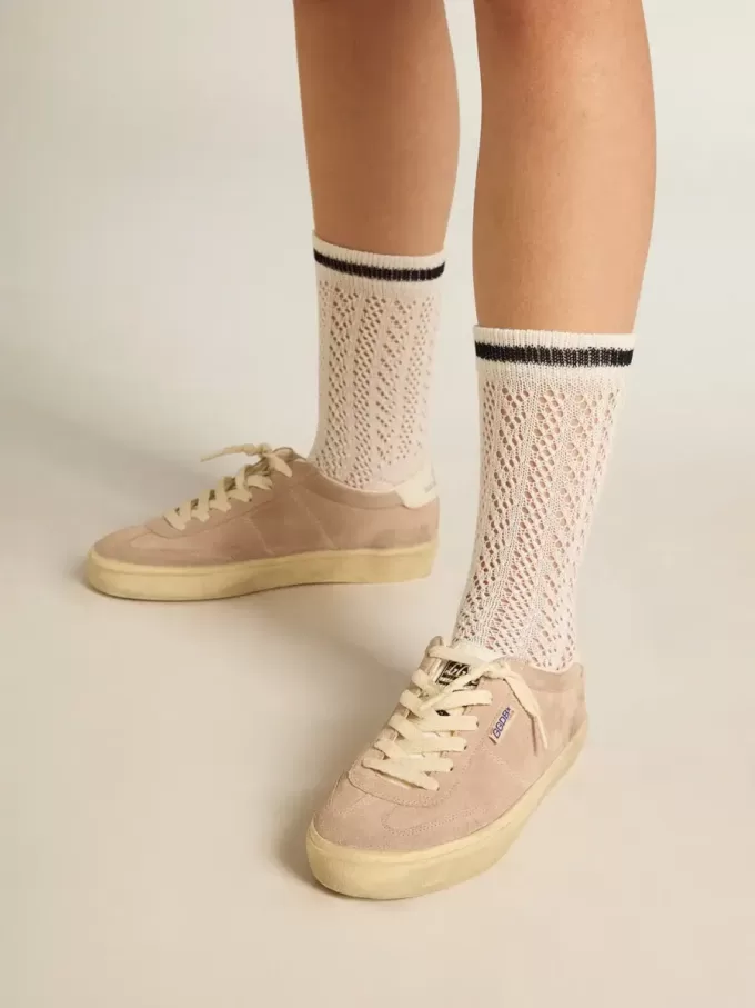 Soul Star da donna in pelle scamosciata rosa con tallone in pelle bianco latte