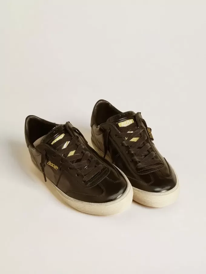Soul Star da donna in vernice nera con linguetta sul tallone in pelle nera
