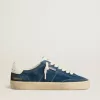 Soul Star da uomo in pelle scamosciata blu con linguetta sul tallone in pelle bianca