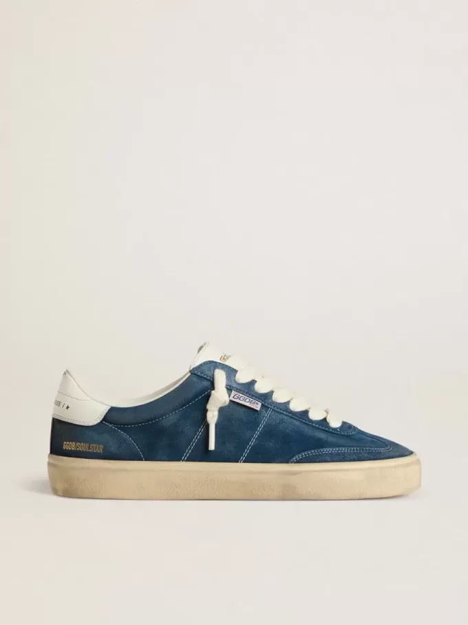 Soul Star da uomo in pelle scamosciata blu con linguetta sul tallone in pelle bianca