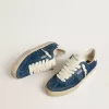 Soul Star da uomo in pelle scamosciata blu con linguetta sul tallone in pelle bianca