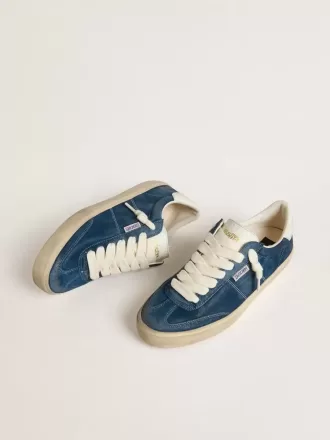 Soul Star da uomo in pelle scamosciata blu con linguetta sul tallone in pelle bianca