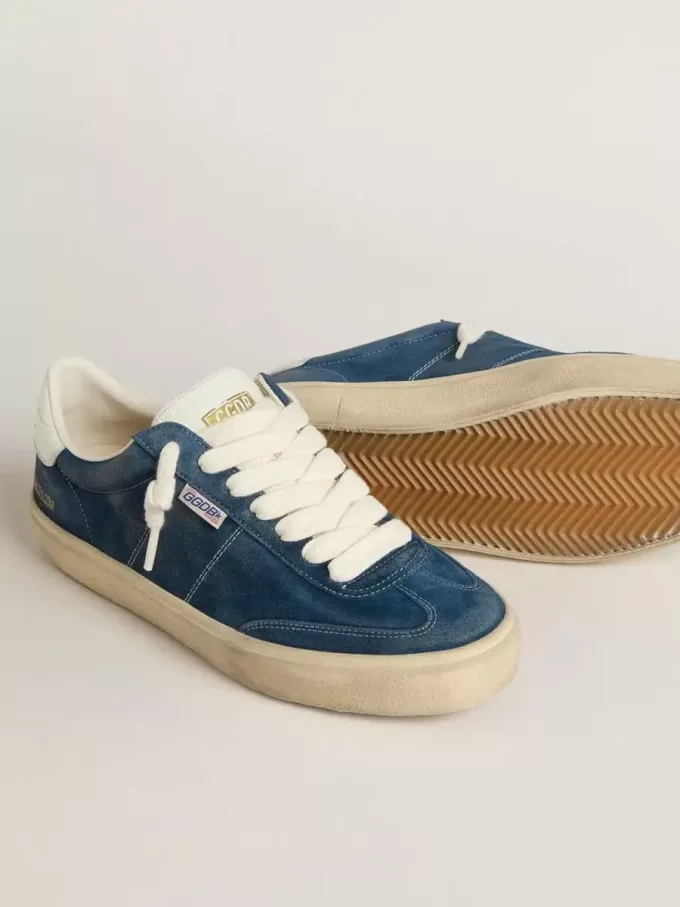 Soul Star da uomo in pelle scamosciata blu con linguetta sul tallone in pelle bianca