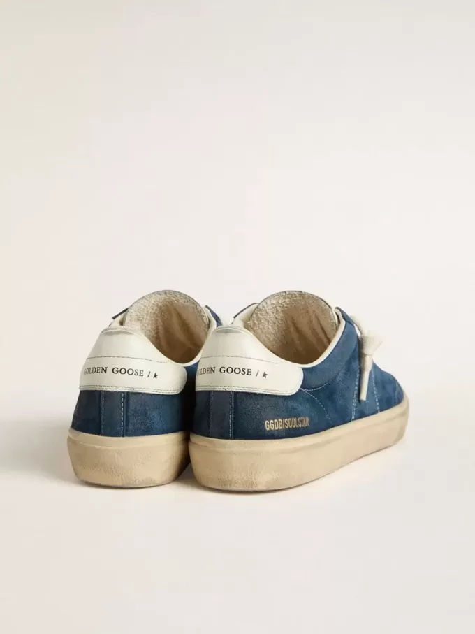 Soul Star da uomo in pelle scamosciata blu con linguetta sul tallone in pelle bianca
