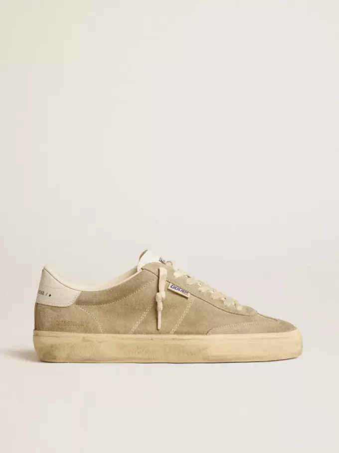 Soul Star da uomo in pelle scamosciata grigio tortora con linguetta e tallone in pelle bianca