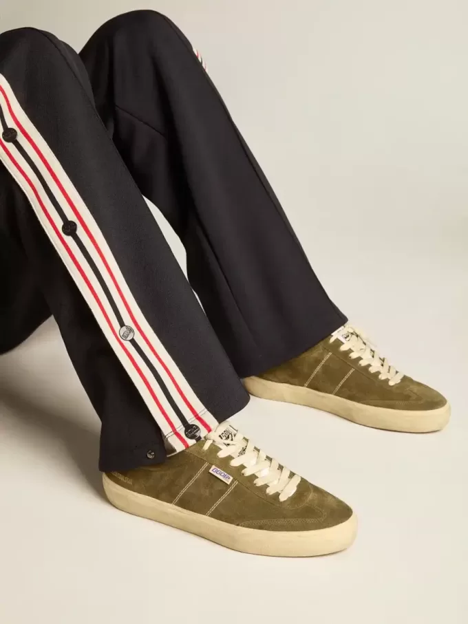 Soul Star da uomo in pelle scamosciata verde con linguetta e tallone in pelle bianca