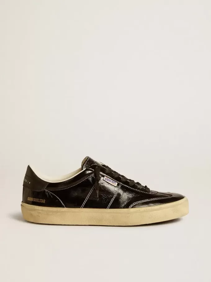 Soul Star da uomo in vernice nera con linguetta sul tallone in pelle nera