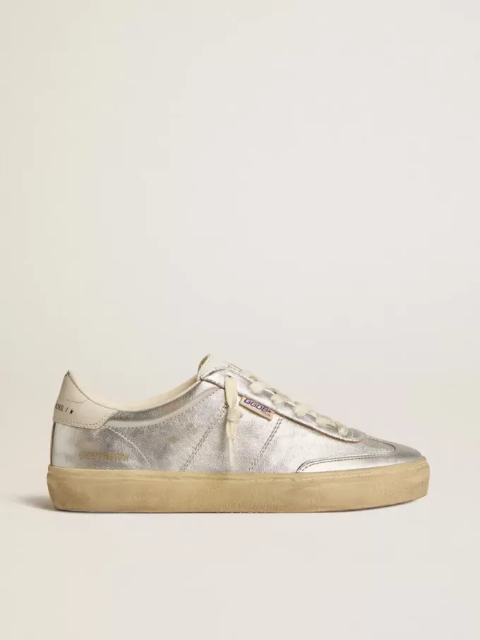 Soul Star in pelle metallizzata argento con linguetta sul tallone in pelle bianca
