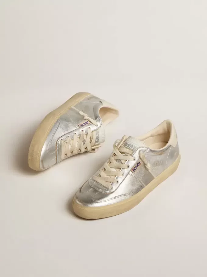 Soul Star in pelle metallizzata argento con linguetta sul tallone in pelle bianca