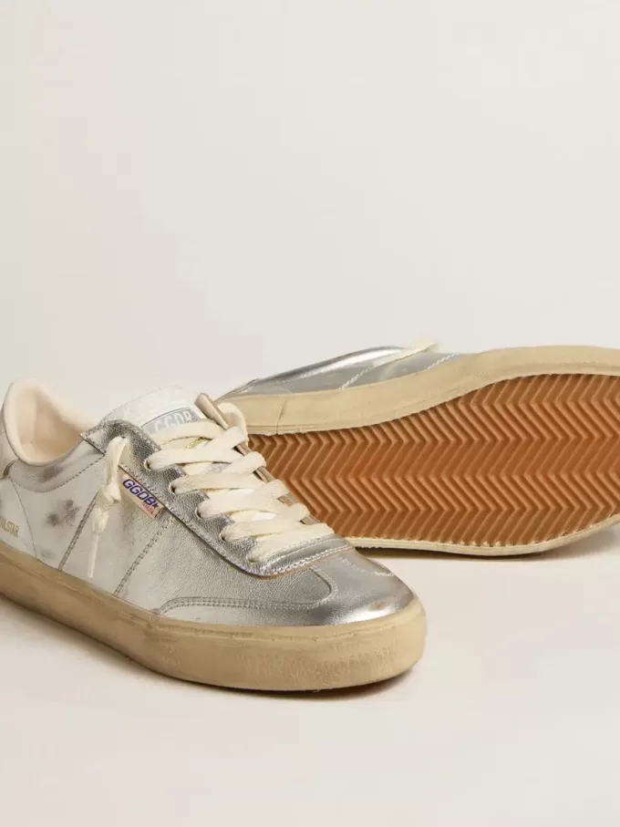 Soul Star in pelle metallizzata argento con linguetta sul tallone in pelle bianca