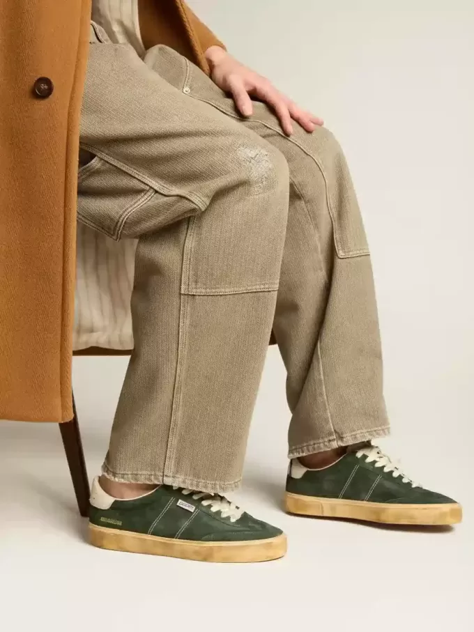Soul Star in pelle scamosciata verde con tallone in pelle bianco latte