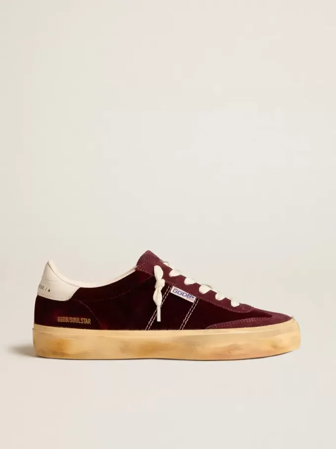 Soul Star in velluto bordeaux con linguetta del tallone in pelle bianca