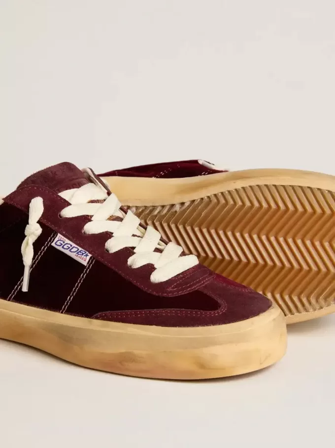 Soul Star in velluto bordeaux con linguetta del tallone in pelle bianca