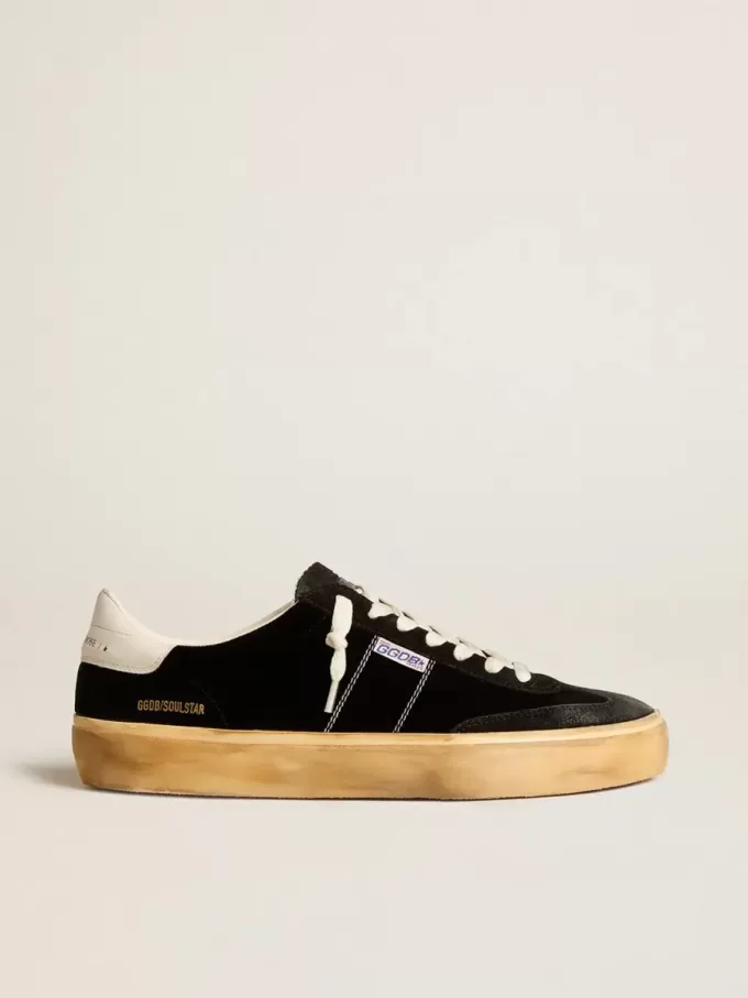 Soul Star in velluto nero con linguetta sul tallone in pelle bianca