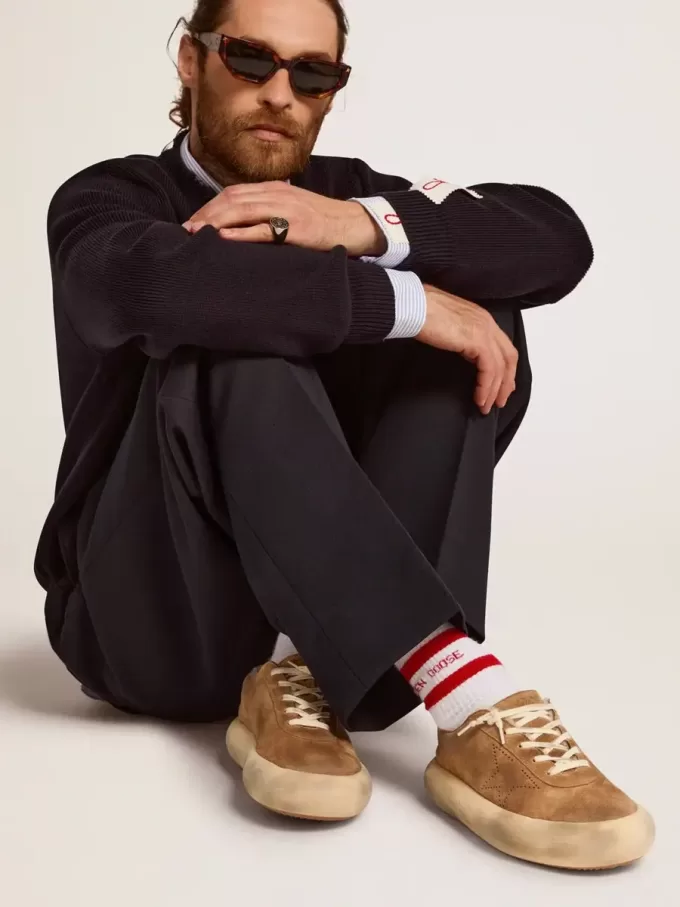 Space-Star da uomo in pelle scamosciata color tabacco e fodera in shearling
