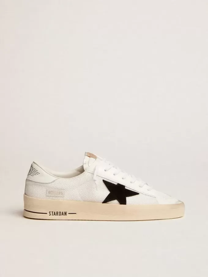 Stardan con inserti in pelle bianca e mesh e stella in pelle scamosciata nera Stardan con inserti in pelle bianca e mesh e stella in pelle scamosciata nera