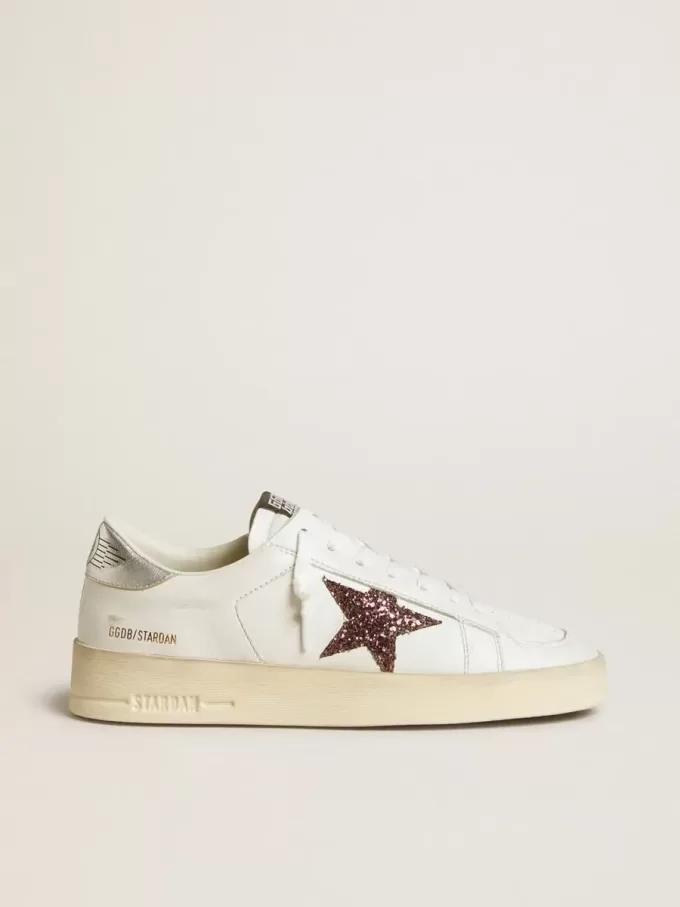 Stardan da donna in nappa con stella glitterata e linguetta sul tallone in pelle metallizzata Stardan da donna in nappa con stella glitterata e linguetta sul tallone in pelle metallizzata