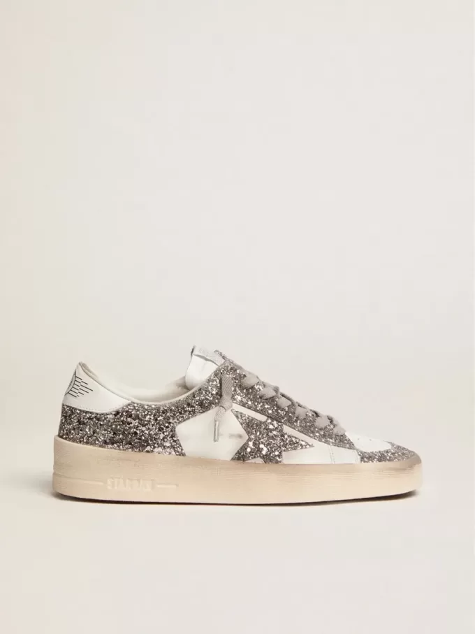 Stardan da donna in pelle bianca e glitter Stardan da donna in pelle bianca e glitter