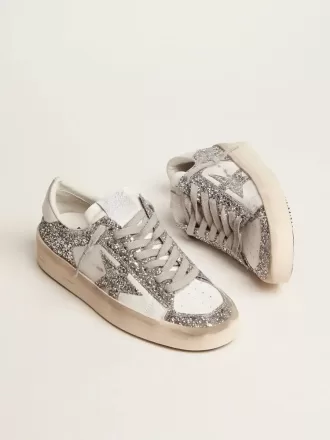 Stardan da donna in pelle bianca e glitter Stardan da donna in pelle bianca e glitter