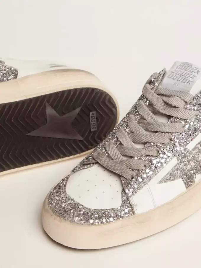 Stardan da donna in pelle bianca e glitter Stardan da donna in pelle bianca e glitter