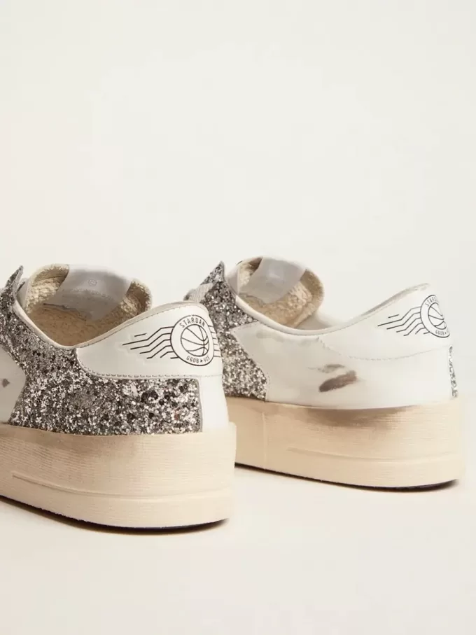 Stardan da donna in pelle bianca e glitter Stardan da donna in pelle bianca e glitter