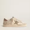 Stardan da donna in pelle nappa écru con stella glitterata dorata e linguetta sul tallone Stardan da donna in pelle nappa écru con stella glitterata dorata e linguetta sul tallone