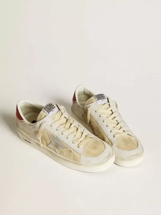 Stardan da uomo in nabuk e pelle crackle con stella in pelle metallizzata argento Stardan da uomo in nabuk e pelle crackle con stella in pelle metallizzata argento