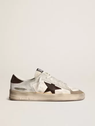 Stardan da uomo in nappa e pelle di cavallino con stella in camoscio marrone Stardan da uomo in nappa e pelle di cavallino con stella in camoscio marrone