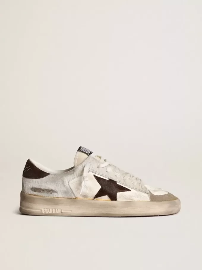 Stardan da uomo in nappa e pelle di cavallino con stella in camoscio marrone Stardan da uomo in nappa e pelle di cavallino con stella in camoscio marrone
