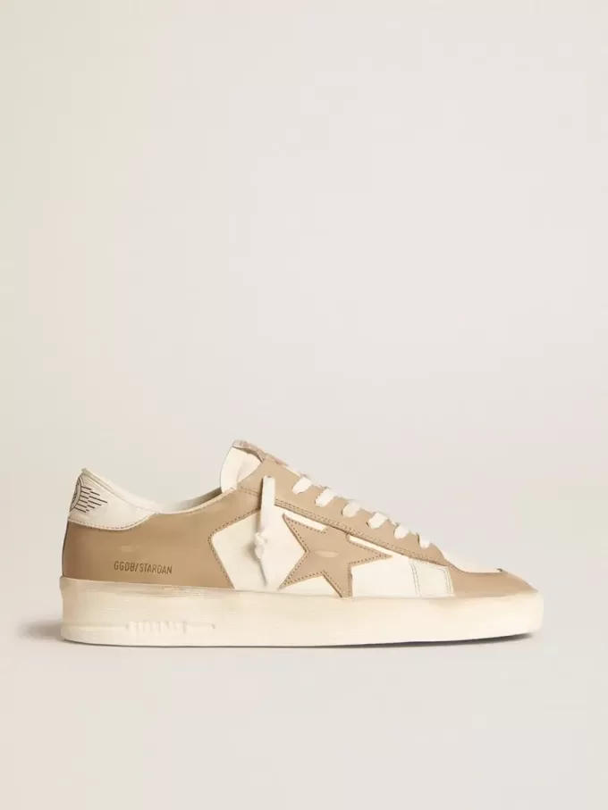 Stardan da uomo in pelle bianca e beige con stella beige e linguetta posteriore bianca