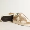 Stardan da uomo in pelle bianca e beige con stella beige e linguetta posteriore bianca