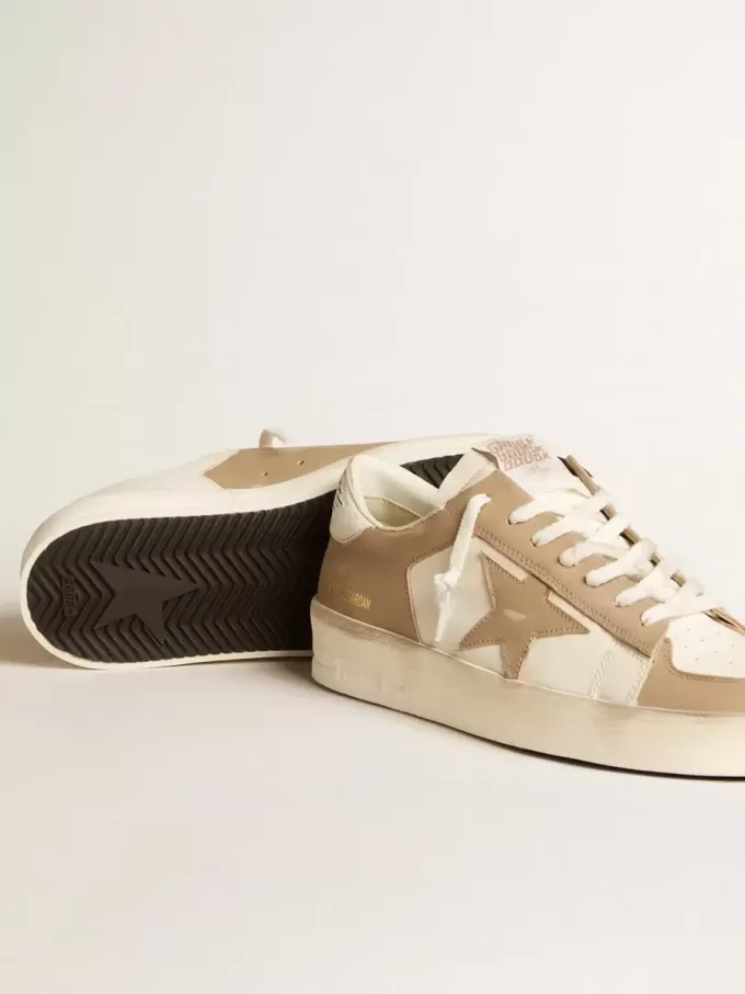 Stardan da uomo in pelle bianca e beige con stella beige e linguetta posteriore bianca