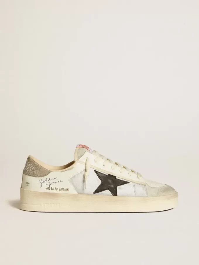 Stardan da uomo in pelle e nylon con stella in pelle nera e linguetta sul tallone in nabuk