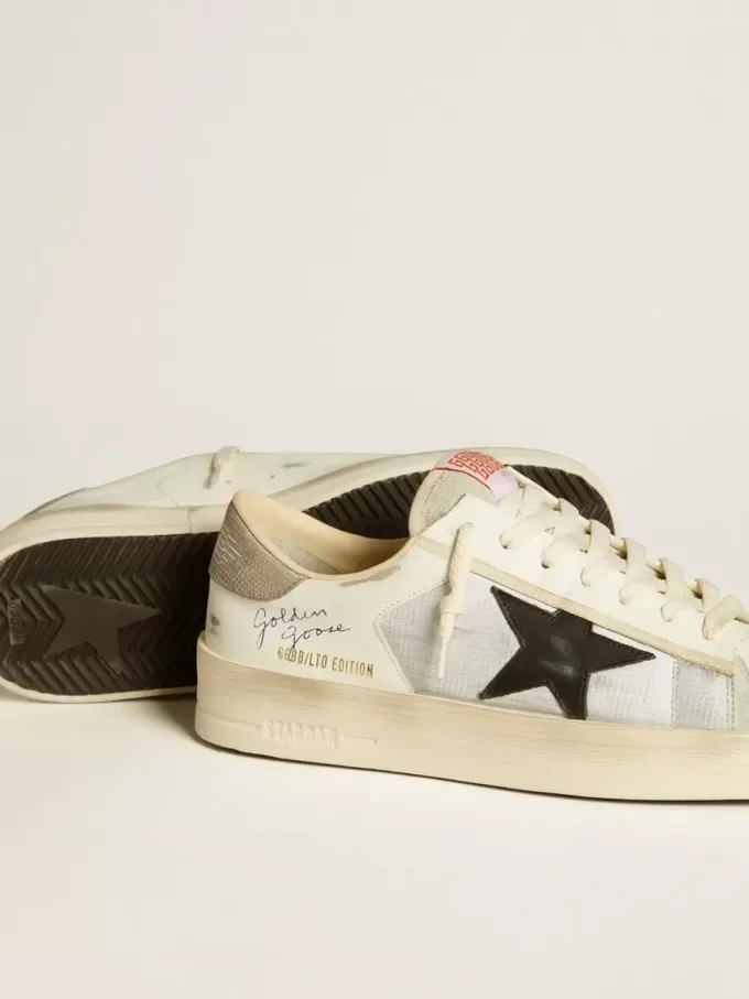 Stardan da uomo in pelle e nylon con stella in pelle nera e linguetta sul tallone in nabuk