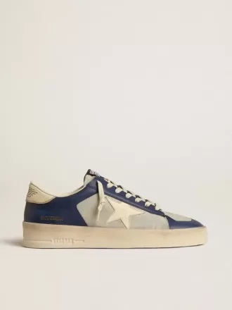 Stardan da uomo in pelle grigia e blu con stella e linguetta sul tallone color crema Stardan da uomo in pelle grigia e blu con stella e linguetta sul tallone color crema