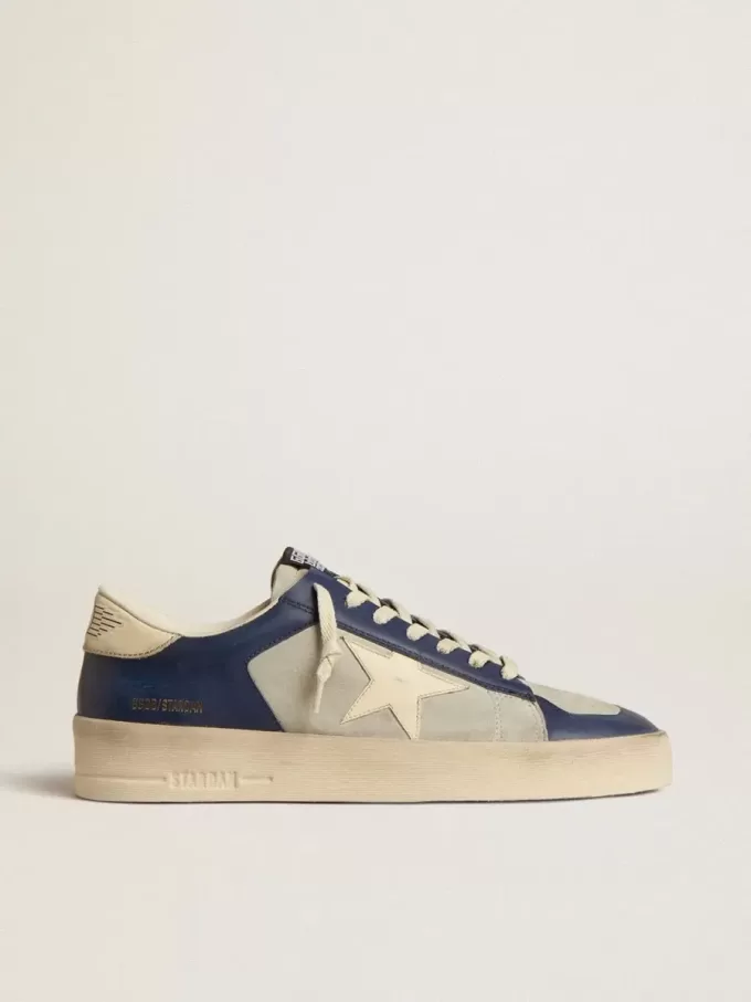 Stardan da uomo in pelle grigia e blu con stella e linguetta sul tallone color crema