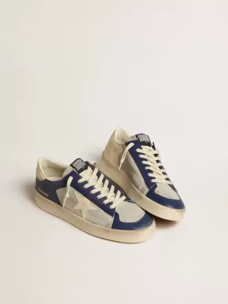 Stardan da uomo in pelle grigia e blu con stella e linguetta sul tallone color crema Stardan da uomo in pelle grigia e blu con stella e linguetta sul tallone color crema