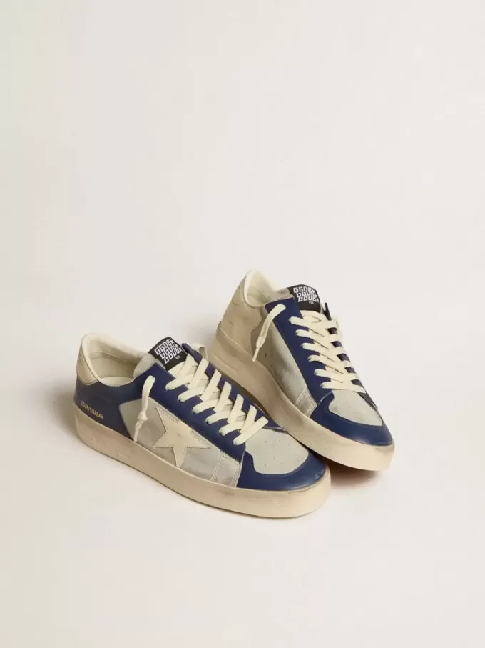 Stardan da uomo in pelle grigia e blu con stella e linguetta sul tallone color crema