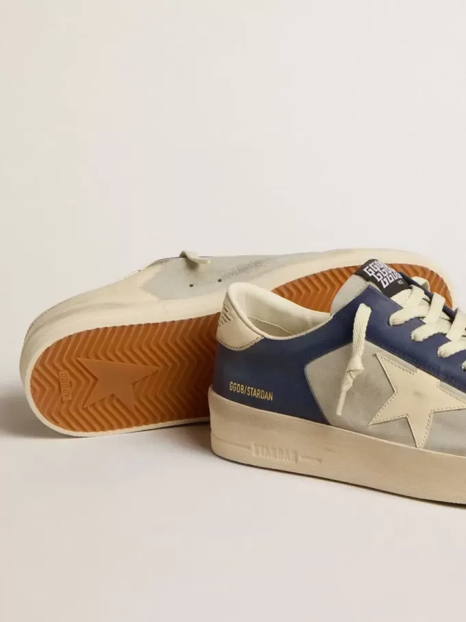 Stardan da uomo in pelle grigia e blu con stella e linguetta sul tallone color crema