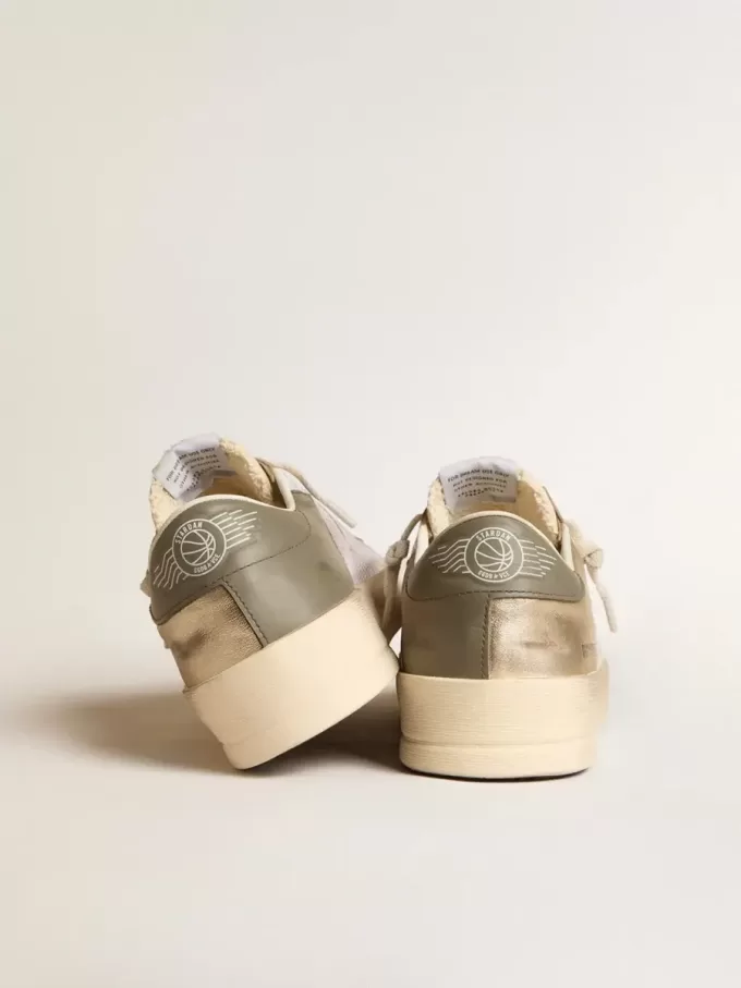 Stardan in mesh bianco con stella arancione e inserti in pelle platino